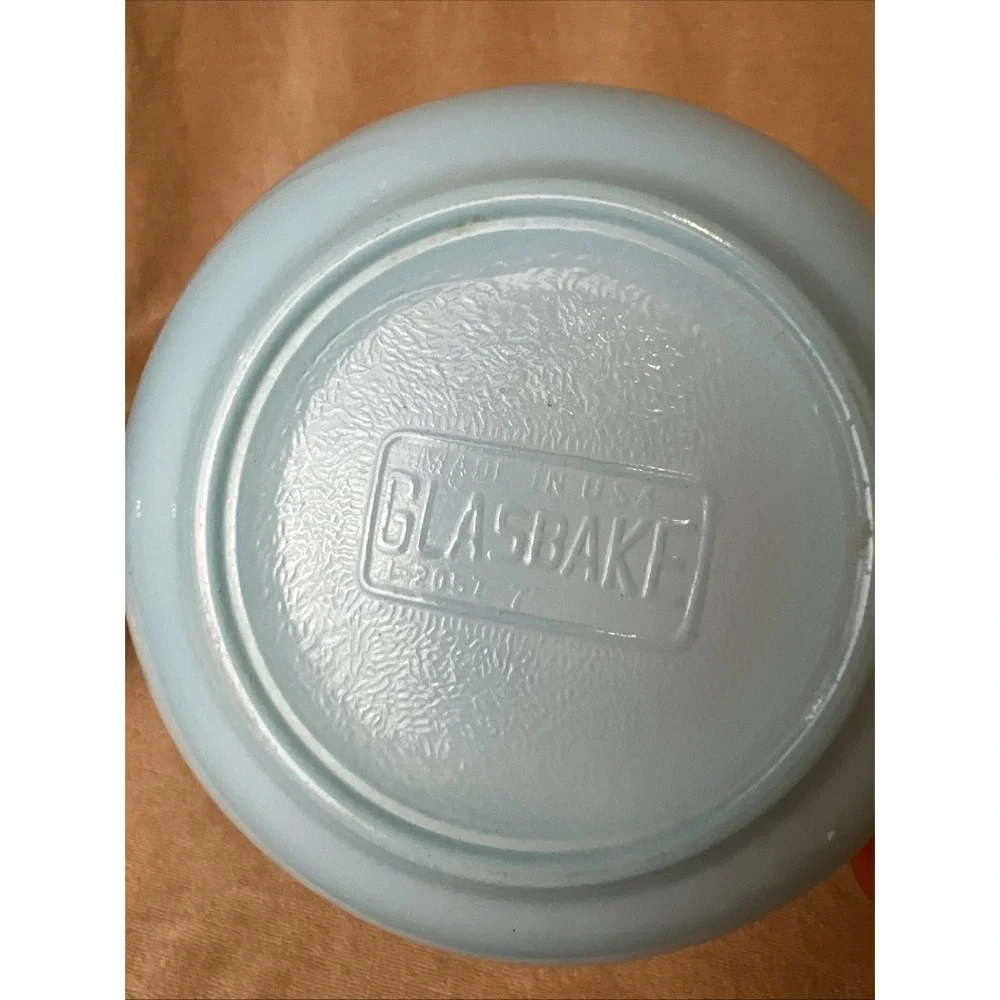 GLASBAKE GLASS CASSEROLE BOWL SET OF 4 W/ 3 LIDS VINTAGE 1950's MCM